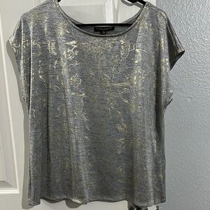Gray and Gold Boxy T-Shirt with Rounded Neckline